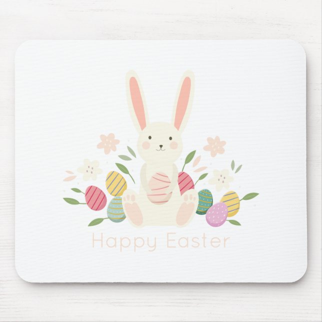 Tapis De Souris Lapin de Pâques floral simple | Mousepad (Devant)