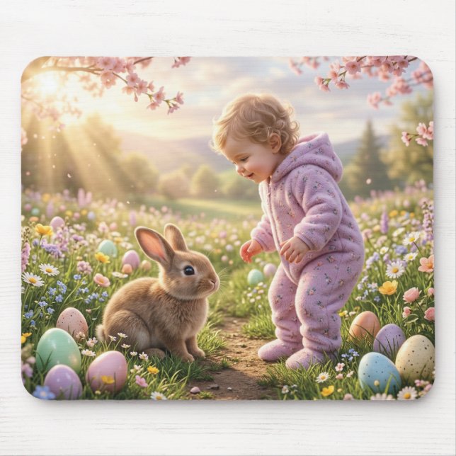 Tapis De Souris Lapin de Pâques mignon et enfant (Devant)