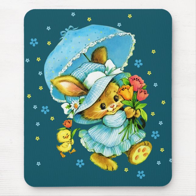 Tapis De Souris Lapin de Pâques vintage et cadeau de poussin (Devant)