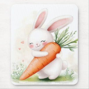 Tapis De Souris Lapin de printemps au carotte à l'aquarelle mignon