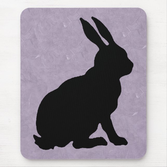 Tapis De Souris Lapin en silhouette noir assis sur marbré violet (Devant)