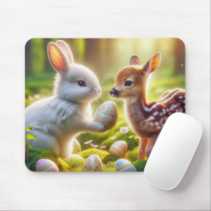 Tapis De Souris Lapin et faon avec des œufs de Pâques