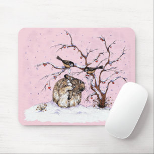 Tapis De Souris Lapin et Oiseaux de Neige