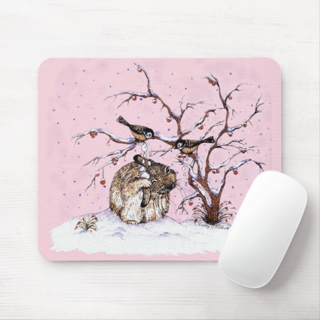 Tapis De Souris Lapin et Oiseaux de Neige (Avec souris)