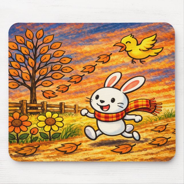 Tapis De Souris Lapin fantaisiste d'automne (Devant)