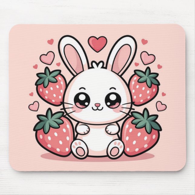Tapis de souris lapin fraise Kawaii (Devant)