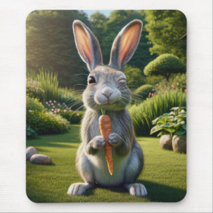 Tapis De Souris Lapin gris tenant une carotte
