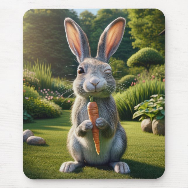 Tapis De Souris Lapin gris tenant une carotte (Devant)