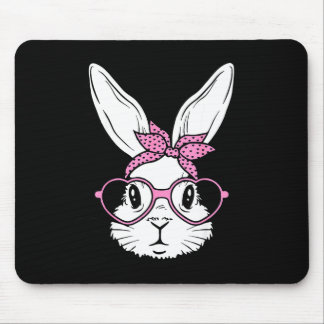Tapis De Souris Lapin mignon visage de lapin avec lunettes de coeu