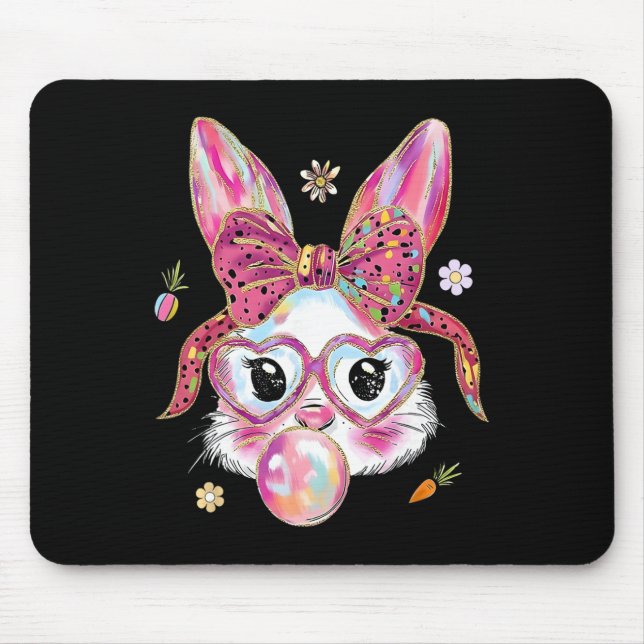 Tapis De Souris Lapin Mignon Visage de Lapin Joyeuse Fête de Pâque (Devant)
