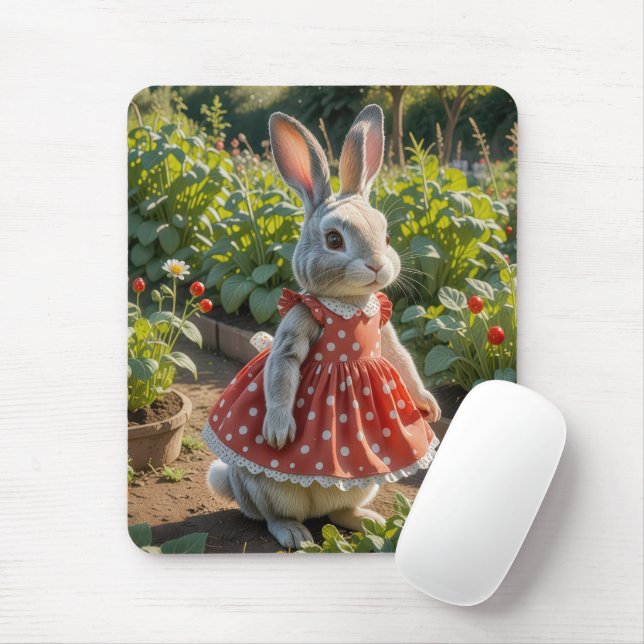 Tapis De Souris Lapin portant une robe dans le jardin de tomates (Avec souris)