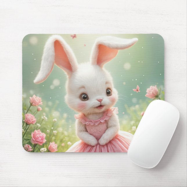 Tapis De Souris Lapin portant une robe rose (Avec souris)