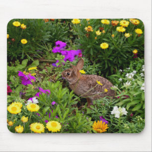 Tapis De Souris Lapin sauvage dans le jardin des fleurs