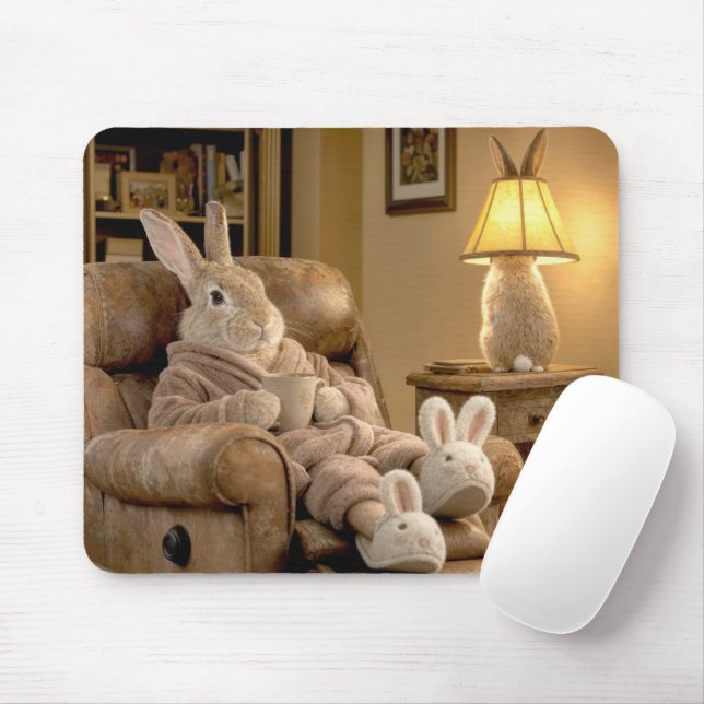 Tapis De Souris Lapin se détendant dans un fauteuil (Avec souris)