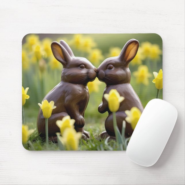 Tapis De Souris Lapins de Pâques en chocolat s'embrassant (Avec souris)