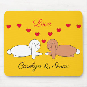 Tapis De Souris Lapins heureux et aimants : Jaune