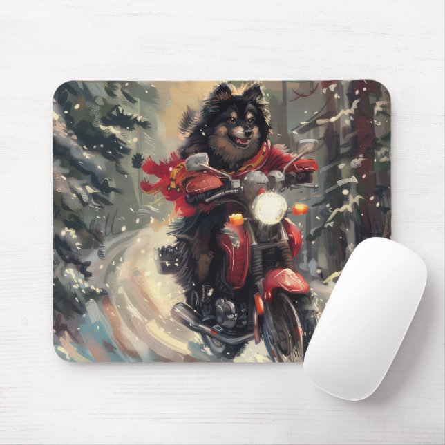 Tapis De Souris Lapphund Finlandais Chien à cheval Moto Noël (Avec souris)