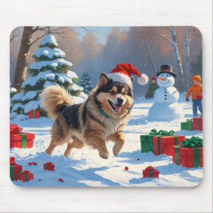 Tapis De Souris Lapphund finlandais courant dans la neige avec un