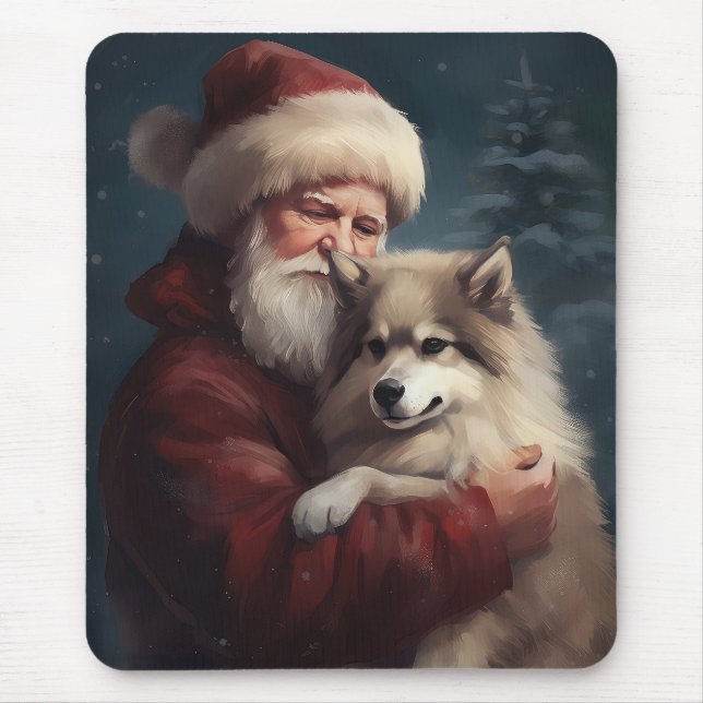 Tapis De Souris Lapphund finlandais Noël festif du Père Noël (Devant)