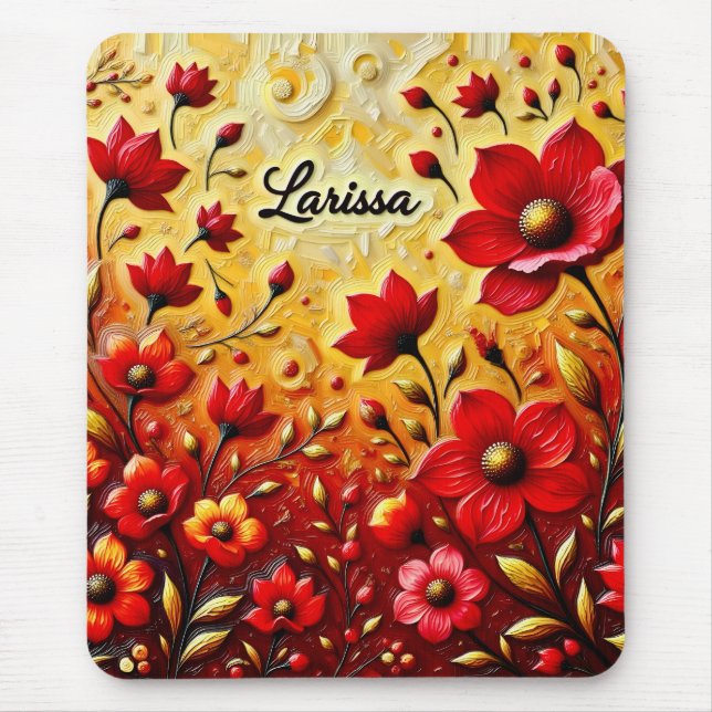 Tapis De Souris LARISSA ~ FLEURS ROUGES ~ Mousepad (Devant)
