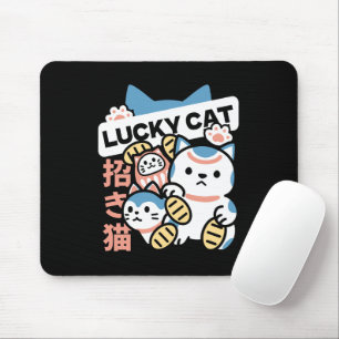 Tapis De Souris L'art du chat chanceux – Maneki Neko avec pièce d'