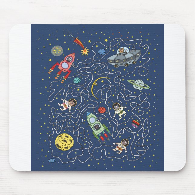 Tapis De Souris L'astronaute spatial Cat Rocket Maze Puzzle Mystèr (Devant)