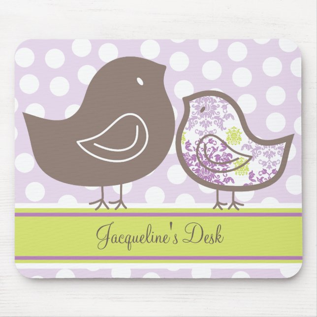 Tapis De Souris Lavande Chic Whimsical Purple Sweet Damask Chicks (Devant)