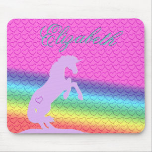 Tapis De Souris Lavande Unicorne Silhouette (arc-en-ciel/coeurs)