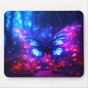 Tapis De Souris Le beau papillon néon sur un ordinateur portable