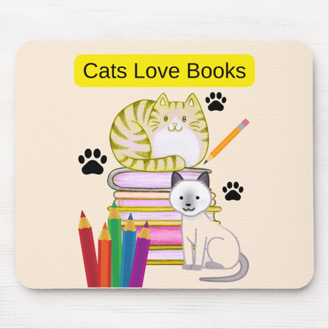 Tapis De Souris Le chat aime les livres (Devant)