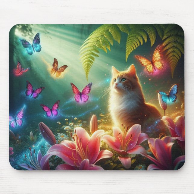 Tapis De Souris Le Chat Curieux & Ses Papillons (Devant)