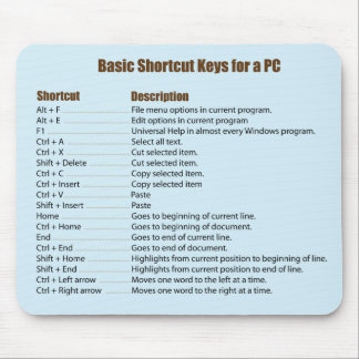 Tapis De Souris Le clavier de base raccourcit Mousepad