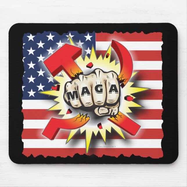 TAPIS DE SOURIS LE COMMUNISME MAGA SMASH FIST AMERICAN FIE (Devant)