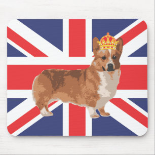 Tapis De Souris Le corgi de la Reine avec la couronne et l'Union