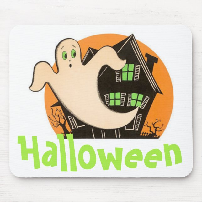 Tapis De Souris Le fantôme d'Halloween et la maison hantée (Devant)
