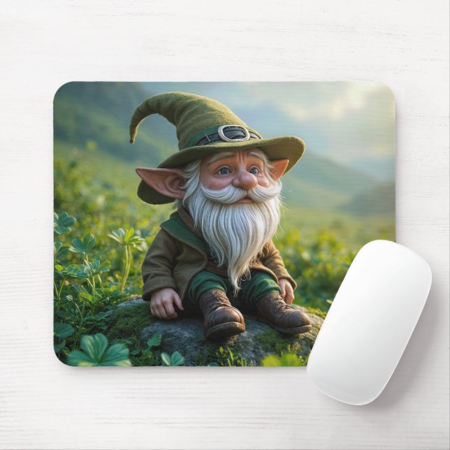 Tapis De Souris Le Gnome irlandais dans un champ de trèfle (Avec souris)