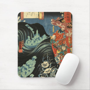 Tapis De Souris Le héros de Samurai Yoshitsune combat les fantômes