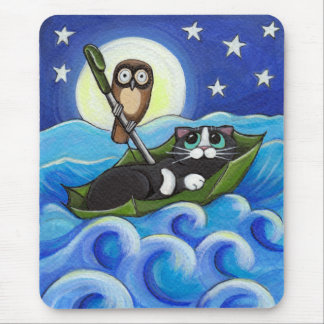 Tapis De Souris Le hibou et l'art lunatique de chat du minou |