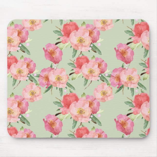 Tapis De Souris Le jardin assez rose fleurit l'aquarelle (Devant)
