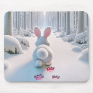 Tapis De Souris Le lapin blanc couché dans une forêt d'hiver