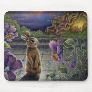 Tapis De Souris Le lapin rêve des lapins de fleurs d'imaginaire d