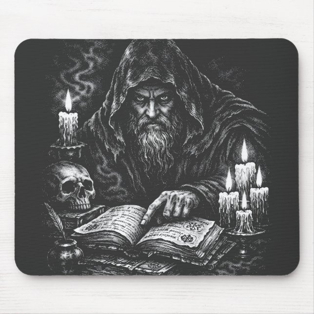 Tapis De Souris Le Magicien Étudiant le Grimoire — par BurnsInHell (Devant)