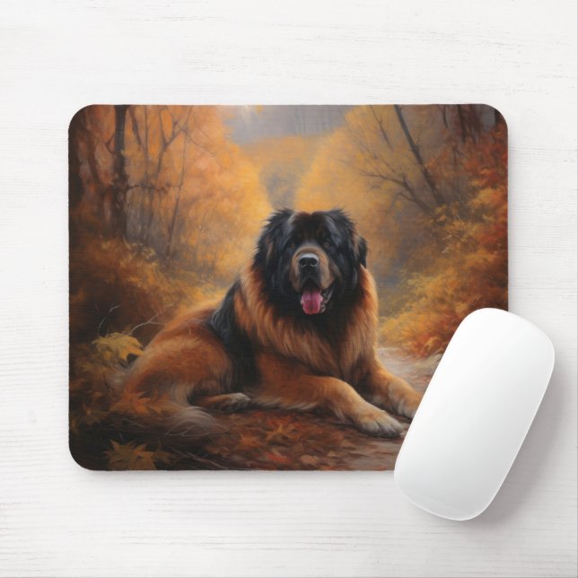 Tapis De Souris Le Mastiff tibétain en automne les feuilles automn (Avec souris)