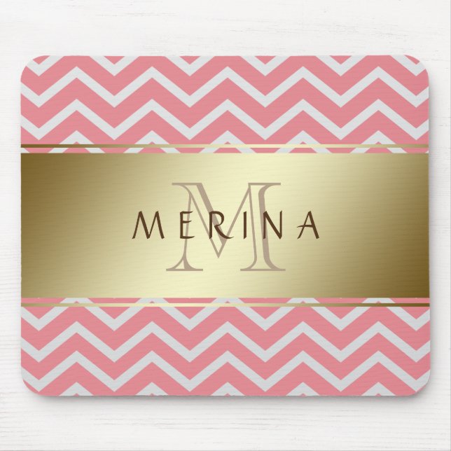 Tapis De Souris Le monogramme de motif de Chevron d'or (Devant)