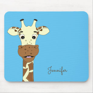 Tapis De Souris Le nom bleu de bande dessinée drôle de girafe
