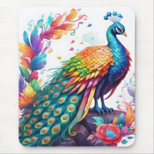 Tapis De Souris Le paon est un oiseau aux couleurs vives, connu