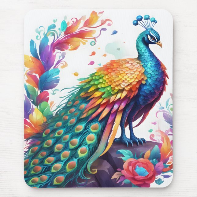 Tapis De Souris Le paon est un oiseau aux couleurs vives, connu (Devant)
