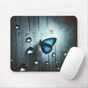 Tapis De Souris Le papillon bleu sous la pluie