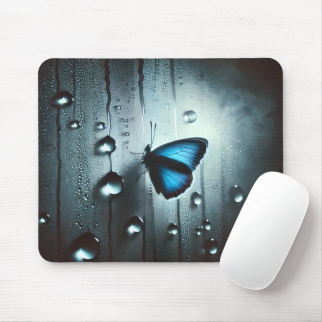 Tapis De Souris Le papillon bleu sous la pluie (Avec souris)