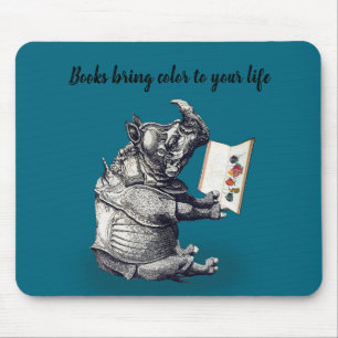 Tapis De Souris Le rhinocéros lecteur aime les livres